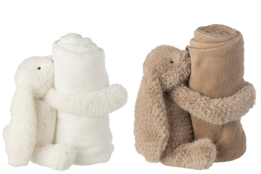 Konijn met dekentje polyester wit/beige assortiment van 2