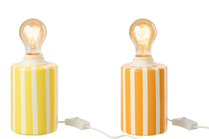 Table lamp round striped ceramic orange/yellow assortment of 2