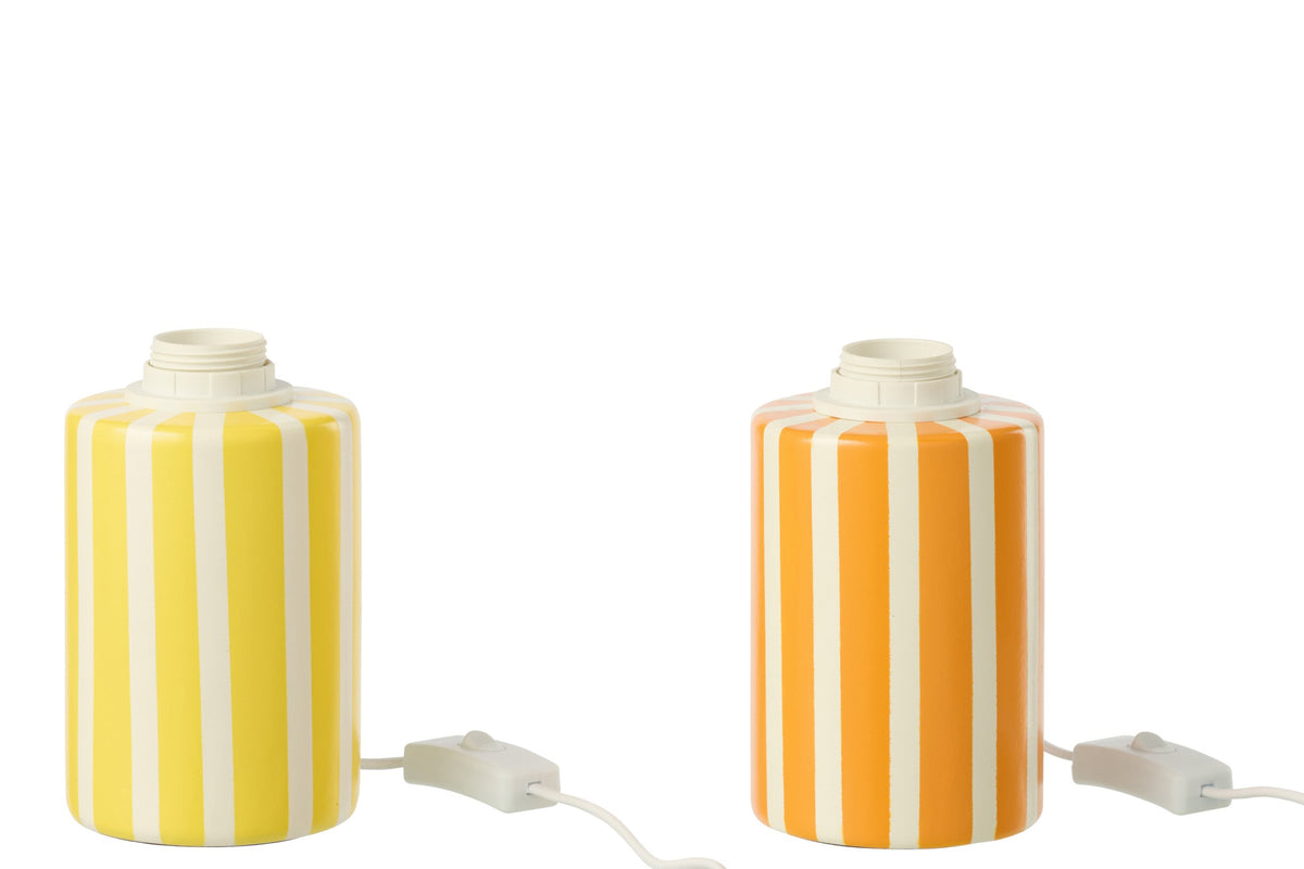 Table lamp round striped ceramic orange/yellow assortment of 2