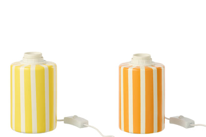 Table lamp round striped ceramic orange/yellow assortment of 2