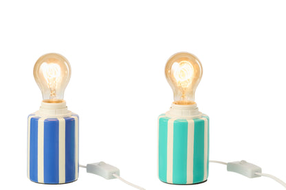 Table lamp round striped ceramic turquoise/blue assortment of 2