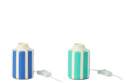 Table lamp round striped ceramic turquoise/blue assortment of 2
