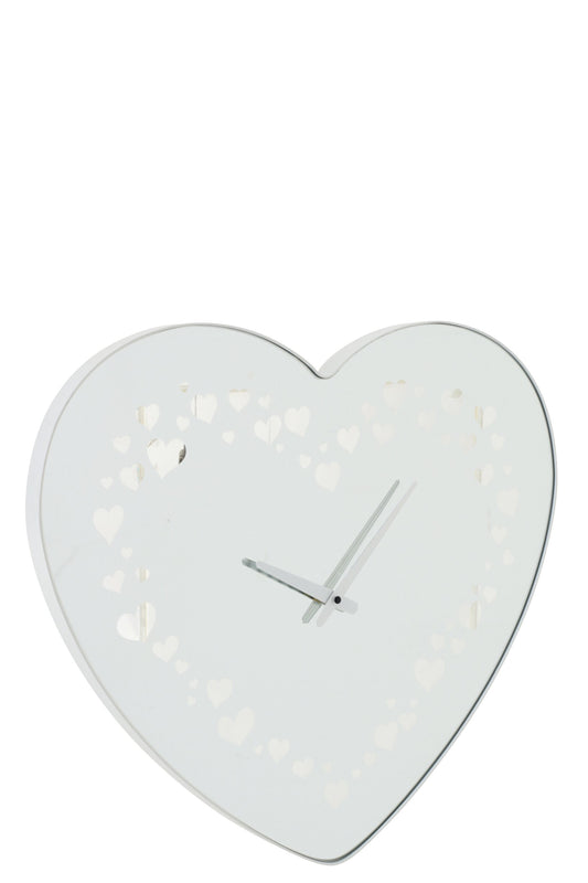 Wall Clock Heart Glass White