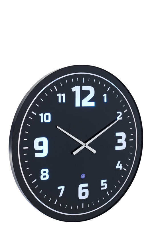 Wall Clock LED Blue Light Glass Black
