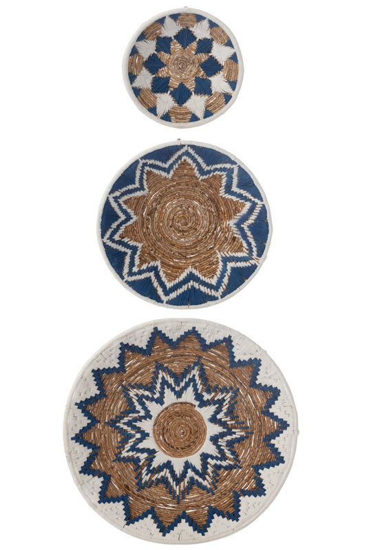 Set Of 3 Wall Decoration Banana Twig Dark Blue
