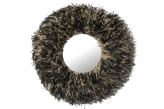 Wall Mirror Round Sisal Black/White