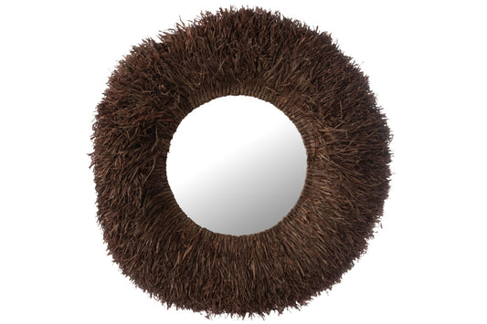 Wall Mirror Round Sisal Dark Brown