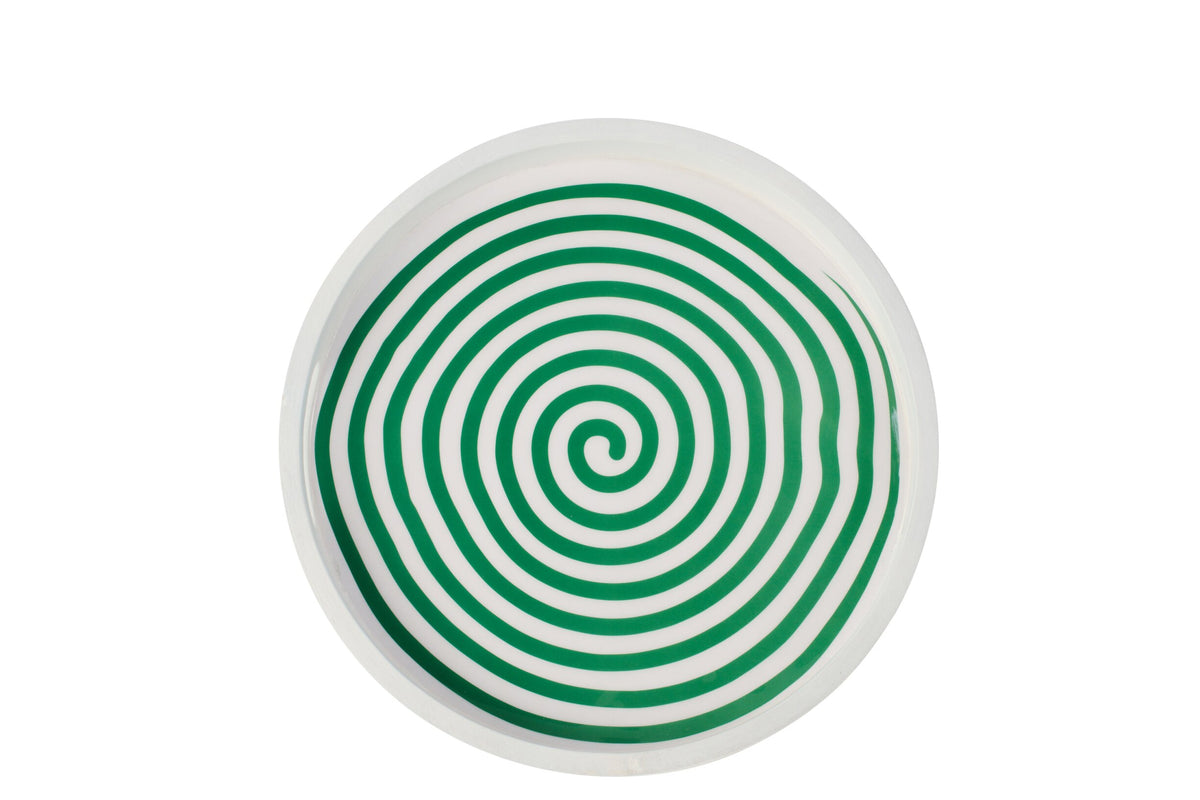 Dienblad rond mango hout groen/wit