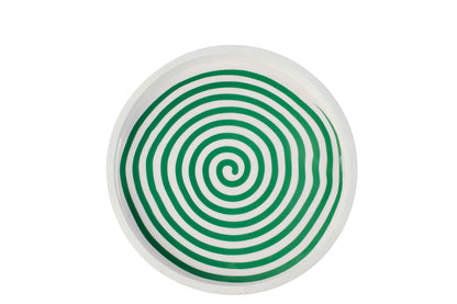Dienblad rond mango hout groen/wit