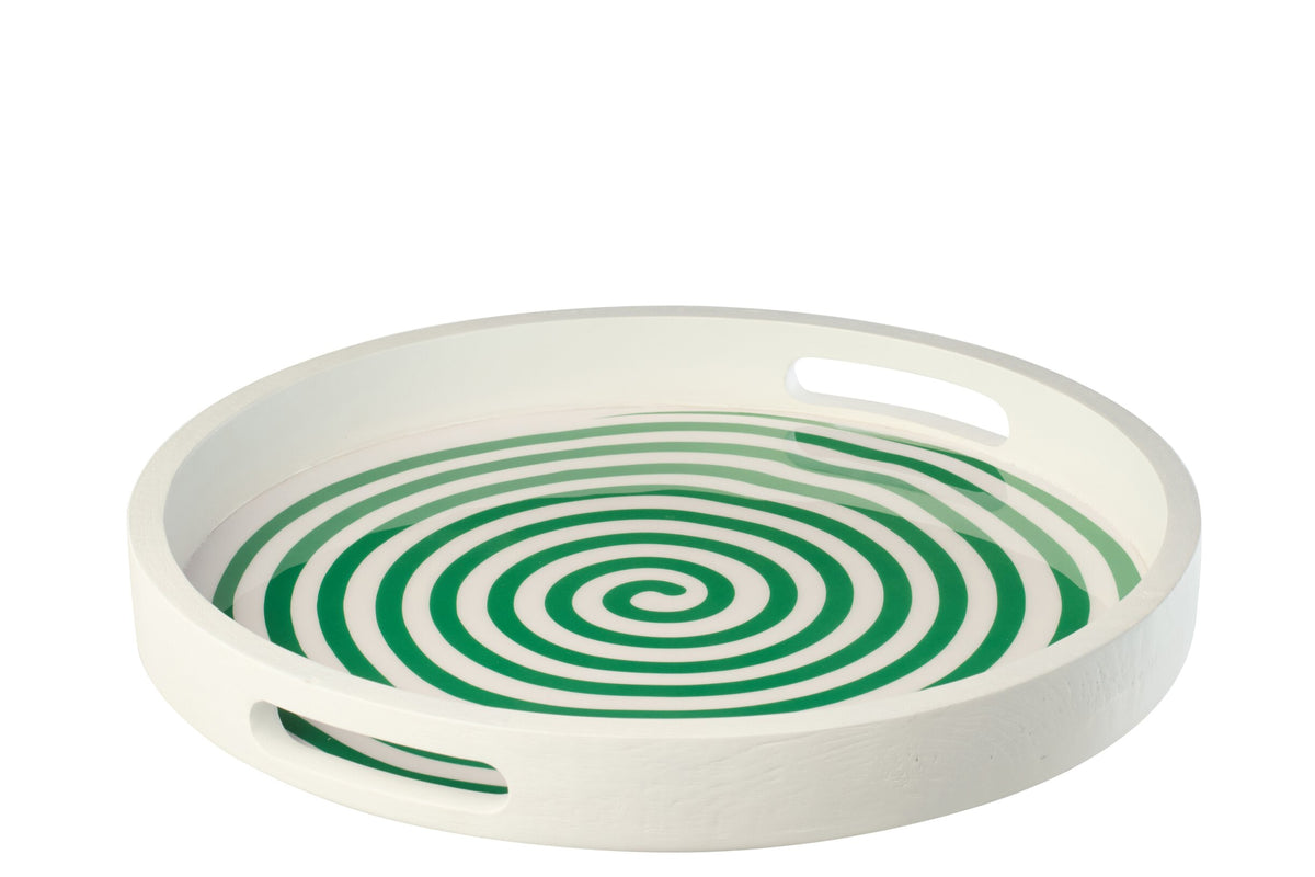 Dienblad rond mango hout groen/wit