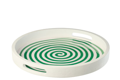 Dienblad rond mango hout groen/wit