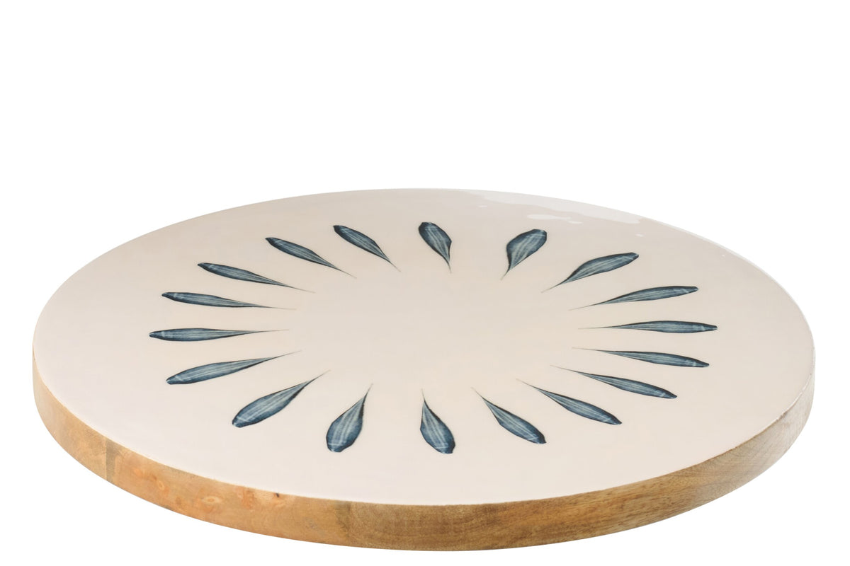 Draaiend plank rond mango hout donkerblauw/wit