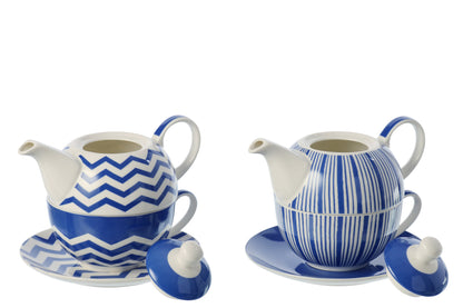 Theepot porselein blauw/wit assortiment van 2