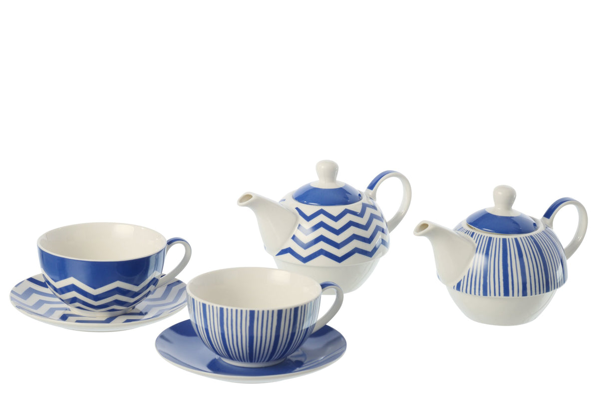 Theepot porselein blauw/wit assortiment van 2