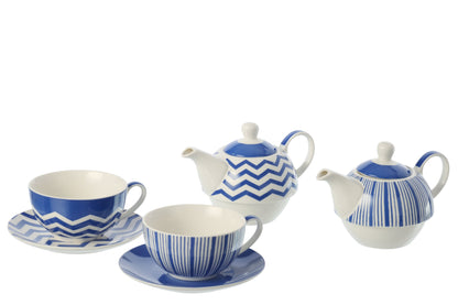 Theepot porselein blauw/wit assortiment van 2
