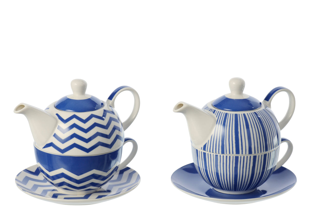 Theepot porselein blauw/wit assortiment van 2