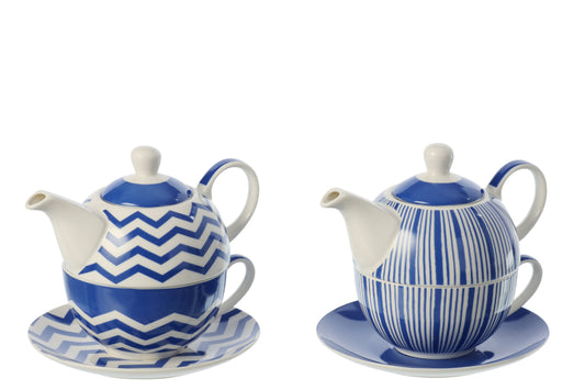 Theepot porselein blauw/wit assortiment van 2