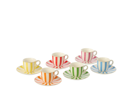 Set van 6 koffiekop + schotel porselein meerkleurig klein