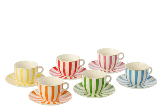 Set van 6 koffiekop + schotel porselein meerkleurig groot