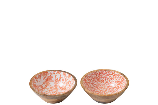 Kom mango hout oranje/wit klein assortiment van 2
