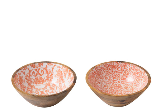 Kom mango hout oranje/wit medium assortiment van 2
