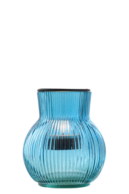 Theelichthouder Glas Blauw/Zwart Small