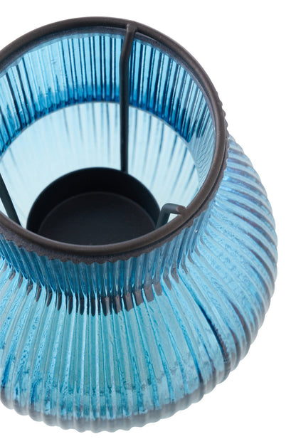 Theelichthouder Glas Blauw/Zwart Small