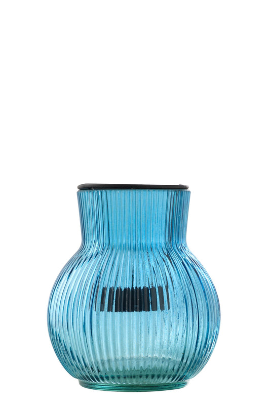 Theelichthouder Glas Blauw/Zwart Small