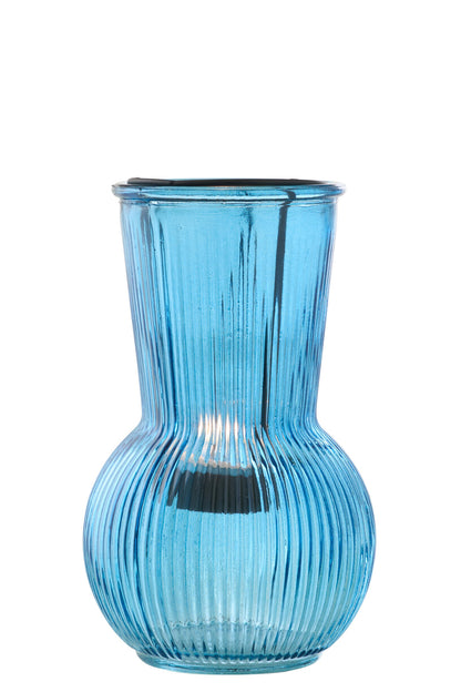 Theelichthouder Glas Blauw/Zwart Large
