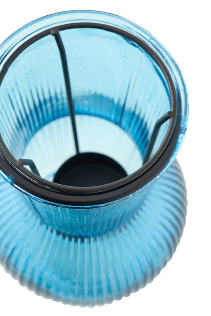 Theelichthouder Glas Blauw/Zwart Large