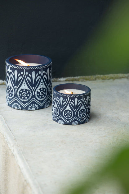 Kaars Terracotta Blauw/Wit Small
