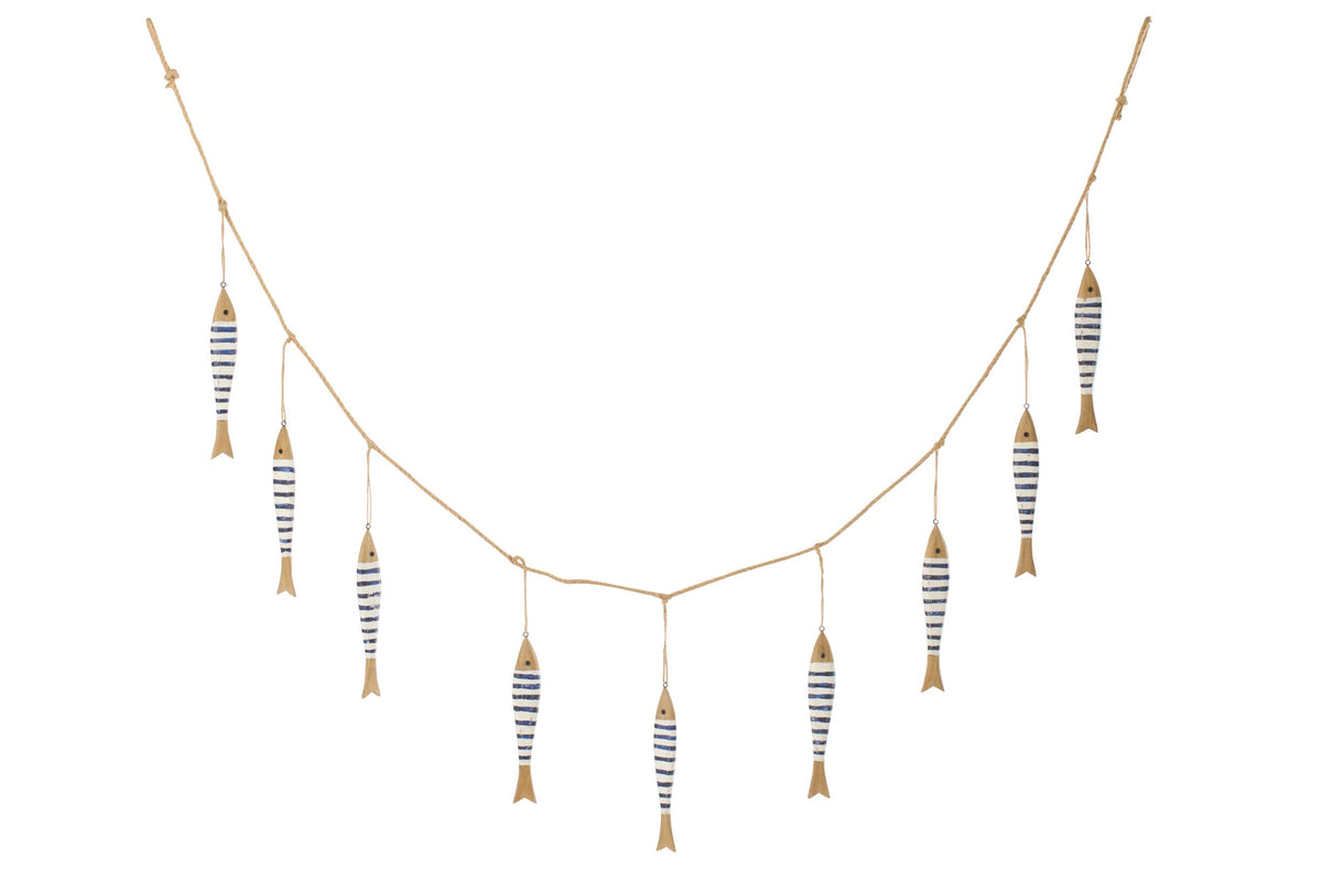 Garland 9 Fish Paulownia Wood Blue/White