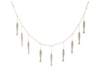 Garland 9 Fish Paulownia Wood Blue/White