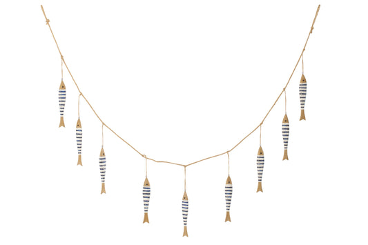 Garland 9 Fish Paulownia Wood Blue/White