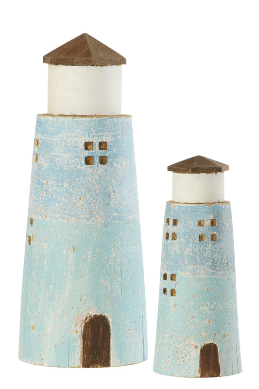 Lighthouse Paulownia Wood Natural/Light Blue Large