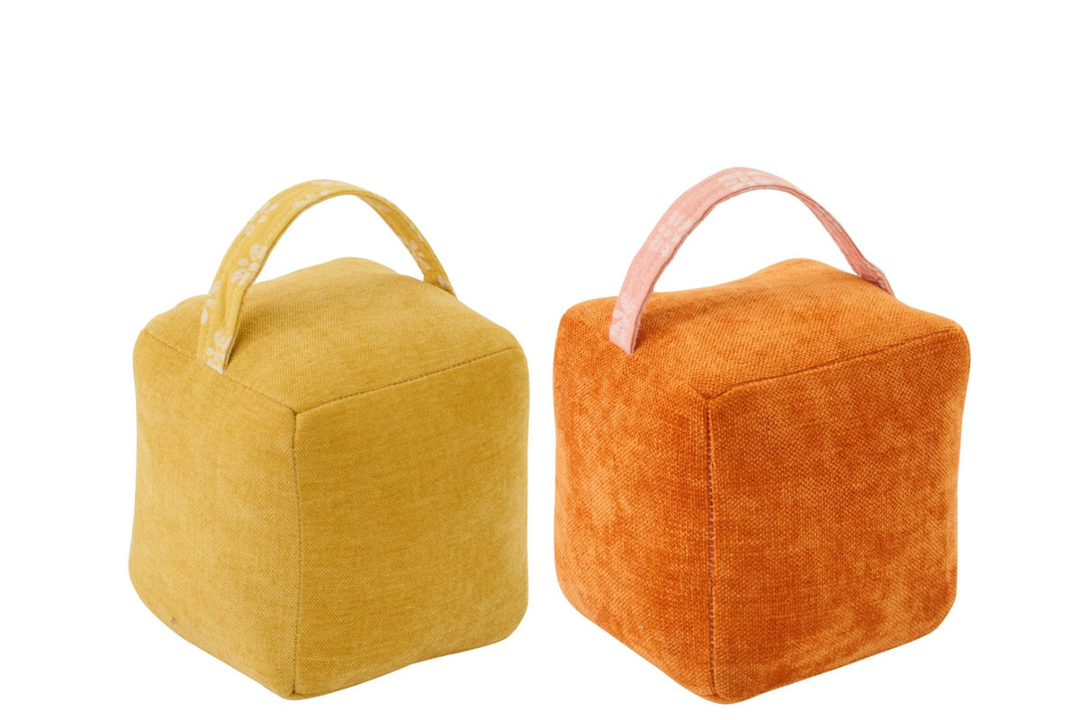 Doorstop Cube + Handle Polyester Warm Yellow/Dark Orange Assortment Of 2