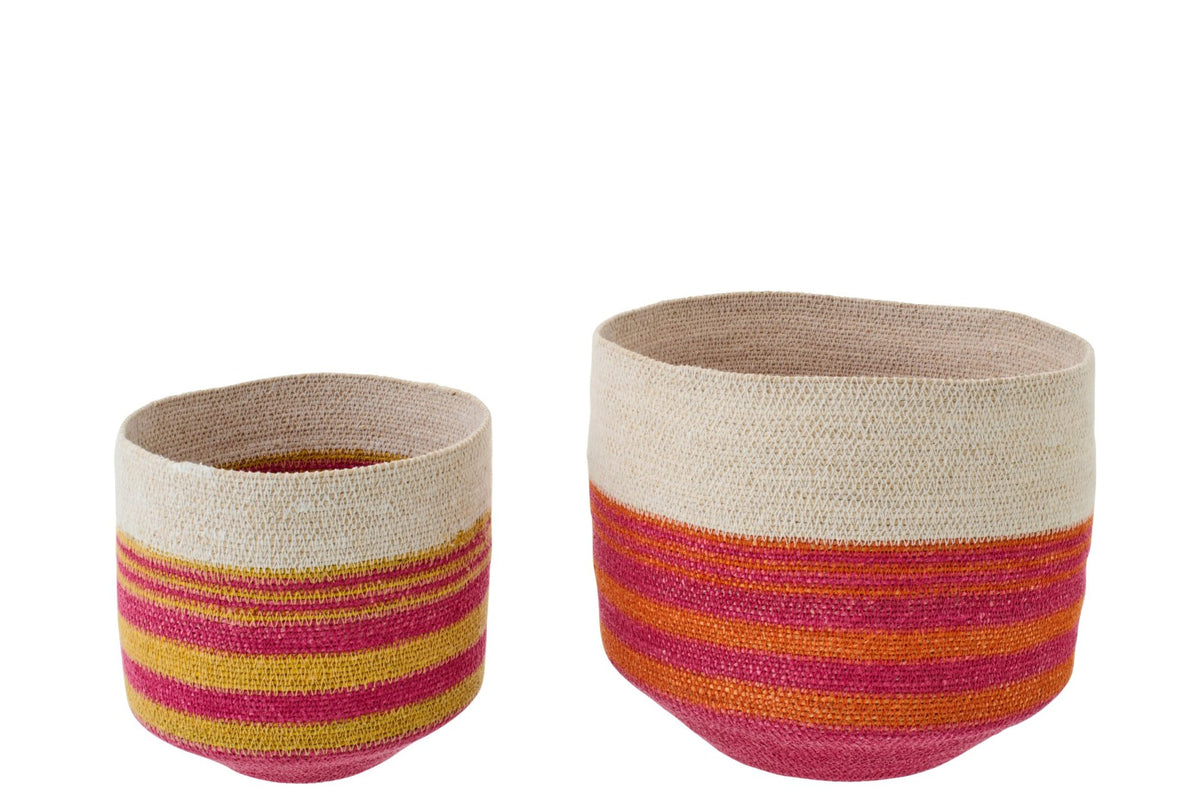 Set van 2 mand gestreept zeegras meerkleurig