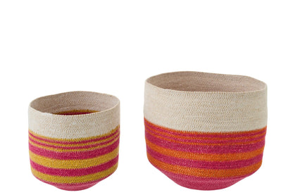 Set van 2 mand gestreept zeegras meerkleurig