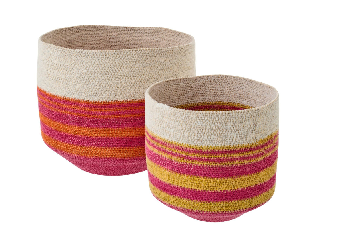 Set van 2 mand gestreept zeegras meerkleurig