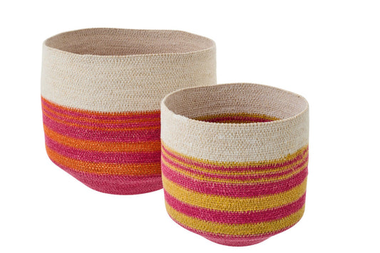 Set van 2 mand gestreept zeegras meerkleurig