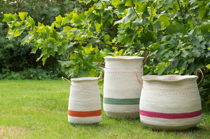 Set van 3 mand met handvat gestreept zeegras meerkleurig