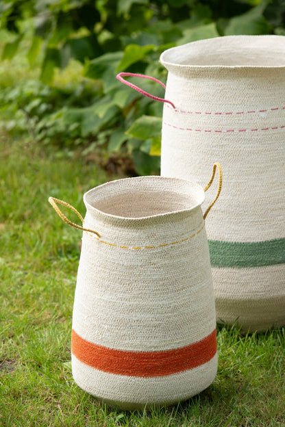 Set van 3 mand met handvat gestreept zeegras meerkleurig