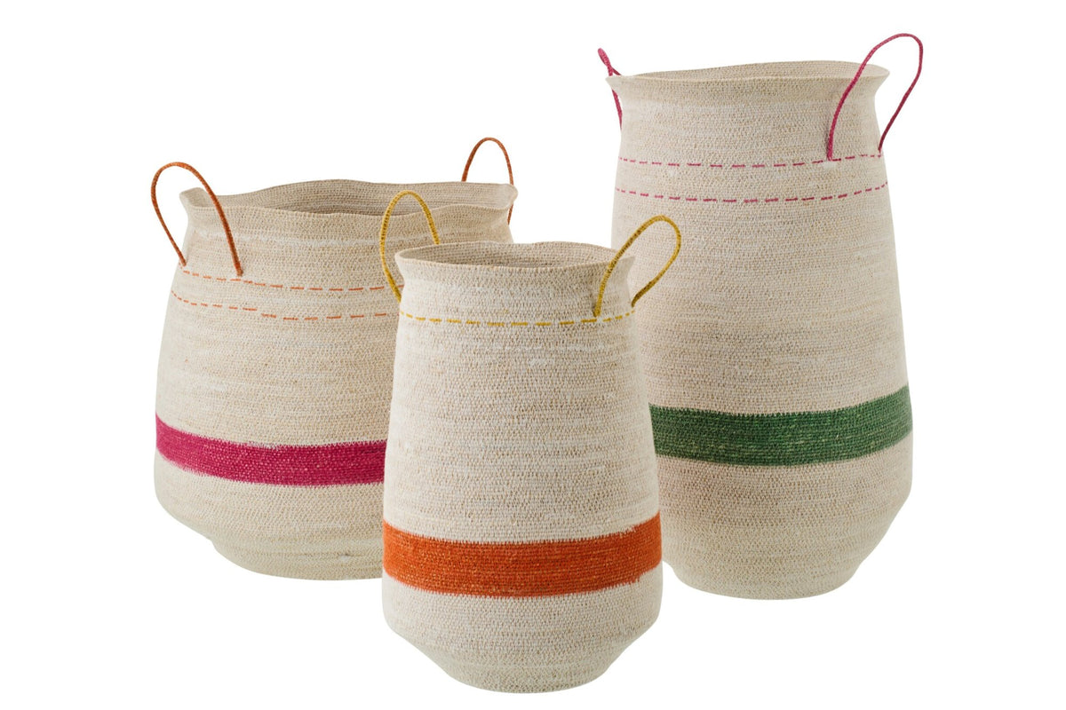 Set van 3 mand met handvat gestreept zeegras meerkleurig