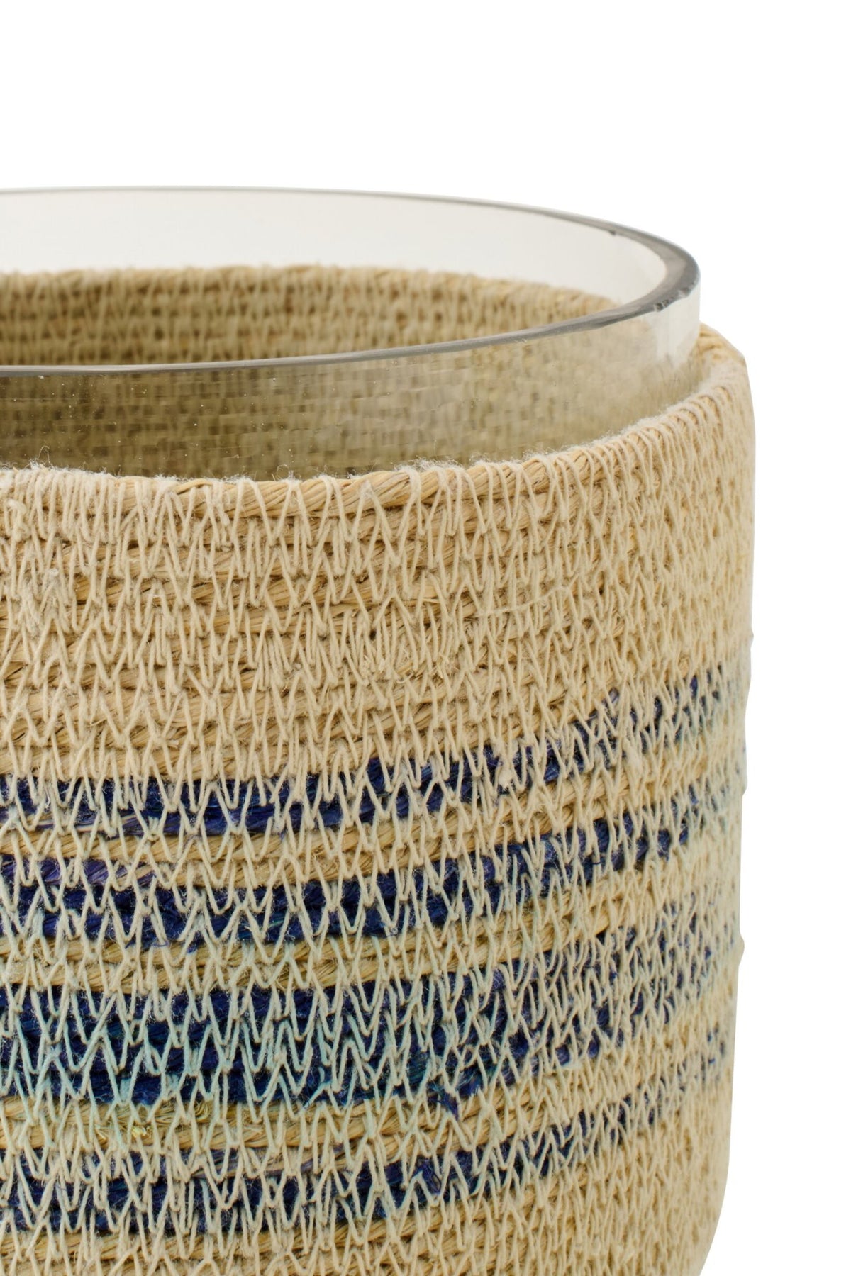 Theelichthouder Gestreept Zeegras Naturel/Blauw