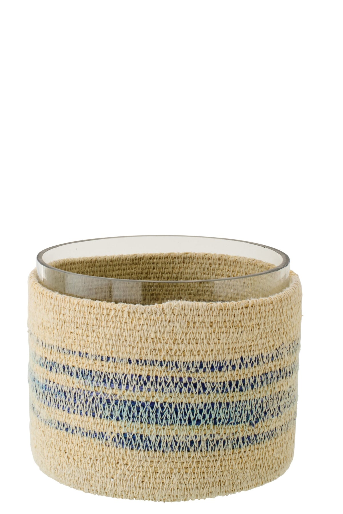 Theelichthouder Gestreept Zeegras Naturel/Blauw