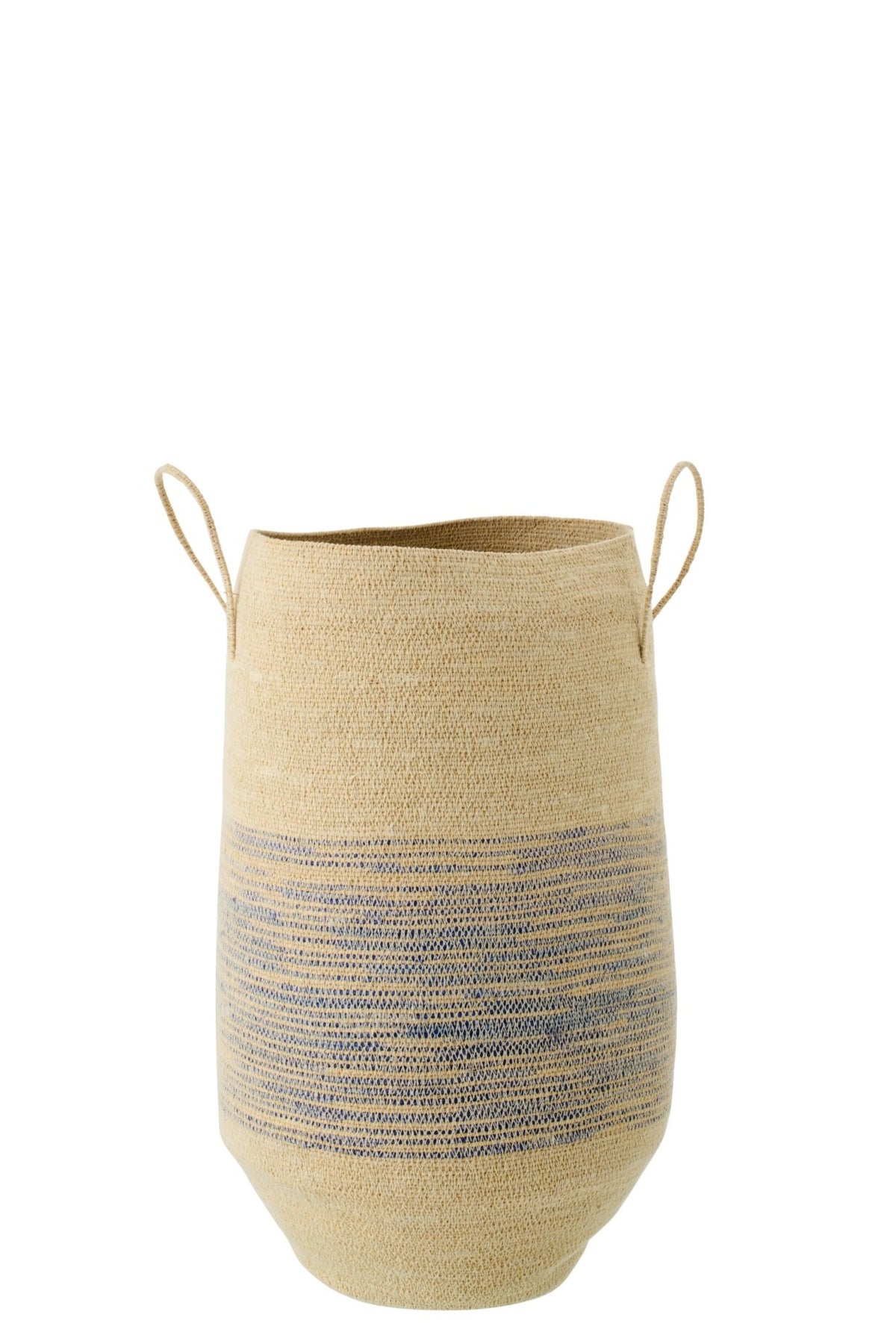 Basket with handle striped seagrass natural/blue
