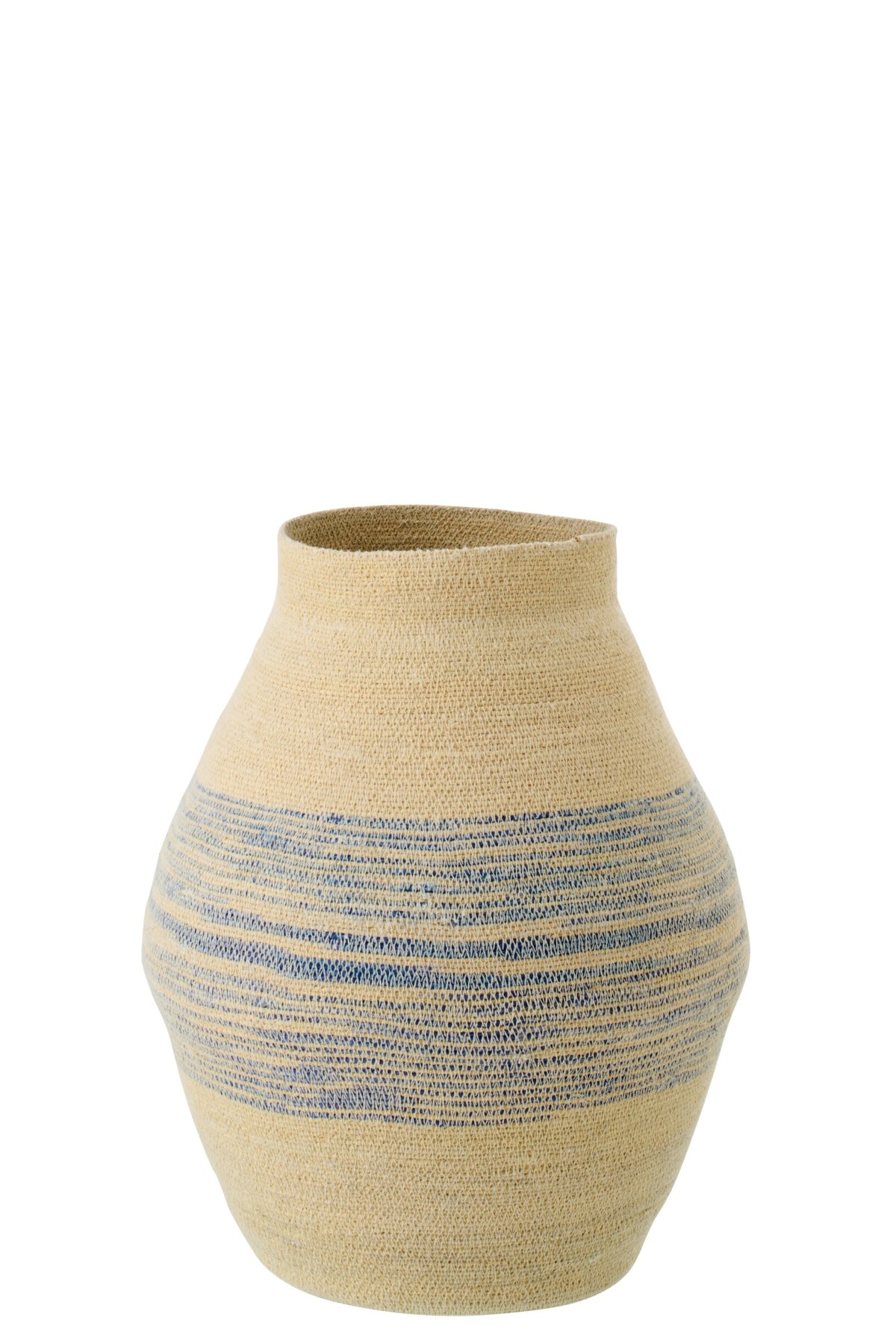 Panier rayé en jonc de mer naturel/bleu petit