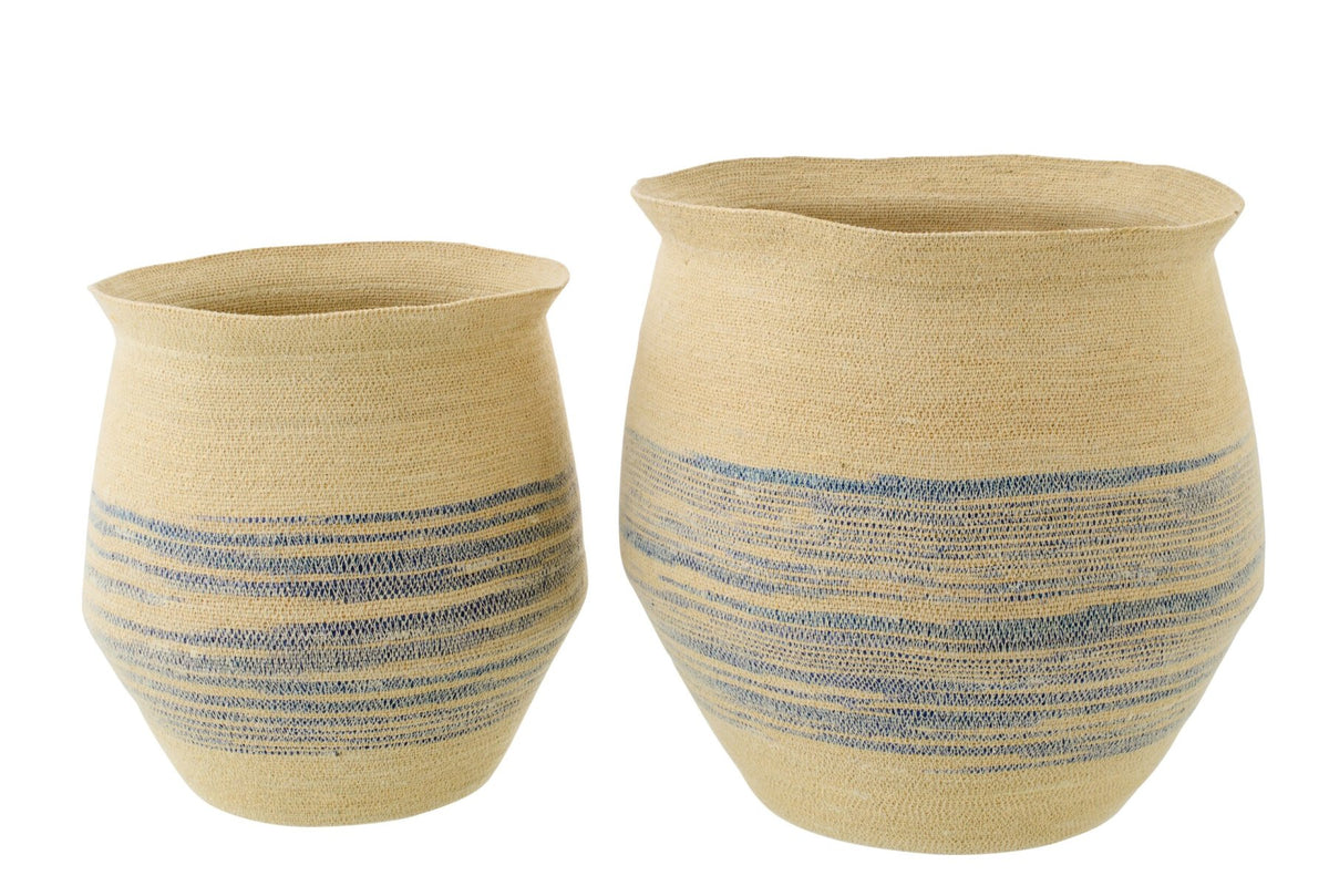 Set van 2 mand gestreept zeegras naturel/blauw