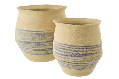 Set van 2 mand gestreept zeegras naturel/blauw
