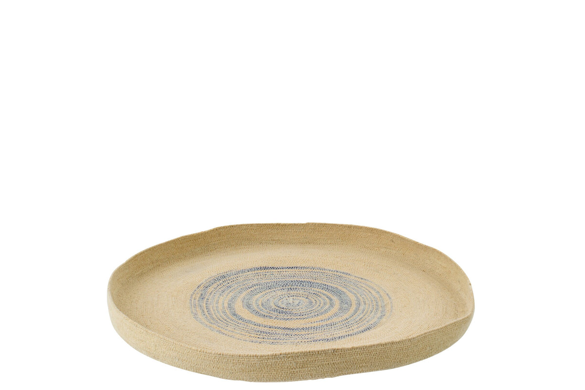 Wall Object Tray Round Striped Seagrass Natural/Blue Small